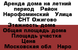 Аренда дома на летний период › Район ­ Нарофоминский › Улица ­ СНТ Ожигово › Этажность дома ­ 1 › Общая площадь дома ­ 56 › Площадь участка ­ 10 › Цена ­ 30 000 - Московская обл., Наро-Фоминский р-н, Ожигово д. Недвижимость » Дома, коттеджи, дачи аренда   